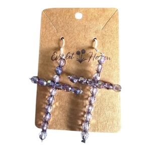 Purple Bead Cross Earrings